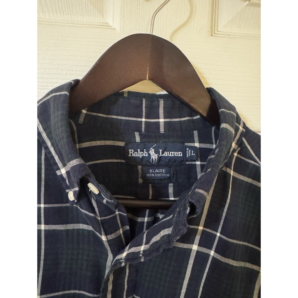 Ralph Lauren Blaire Men's Navy Plaid Cotton Button-Down Long Sleeve Shirt Size L